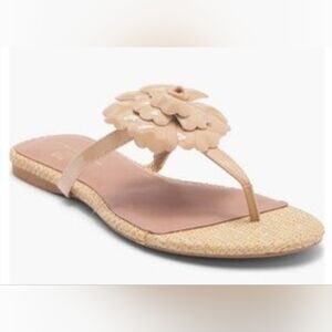 Size  9 Paolo  Women’s Beige Floral Thong Sandal Tan Faux Leather Block